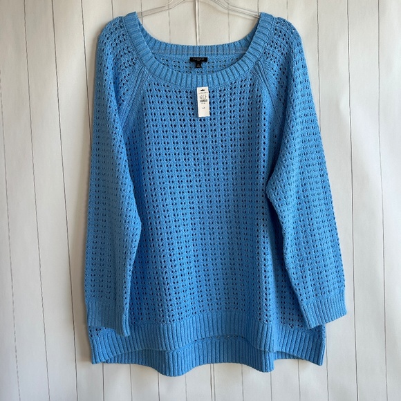 Talbots Sweaters - Talbots plus size 3X open knit raglan sweater pullover blue 100% cotton NEW